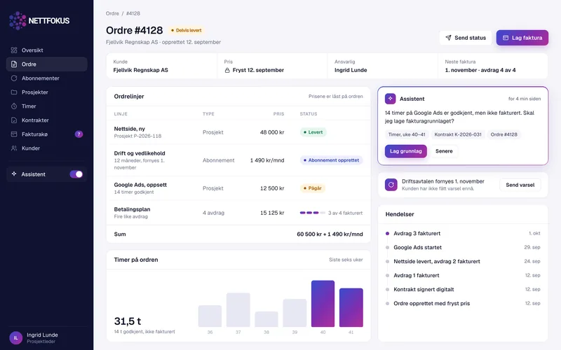 Illustrasjon av ordresystemet og AI-assistenten vi bygde for Nettfokus